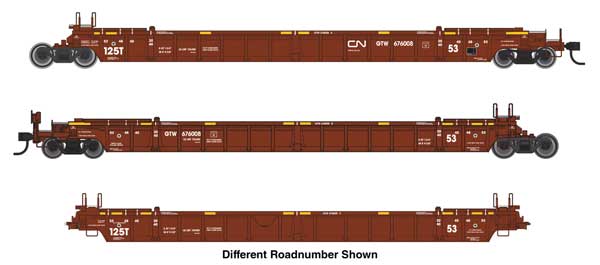 Walthers HO 910-55821 - Mainline - NSC Articulated 3-Unit 53' Well Car "Canadian National" #676037 (GTW)