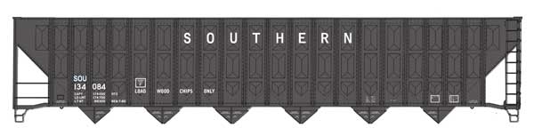 Walthers HO 910-56370 - Mainline - 73' Greenville 7,000 Cubic Foot Wood Chip Hopper "Southern" #134084 (black)