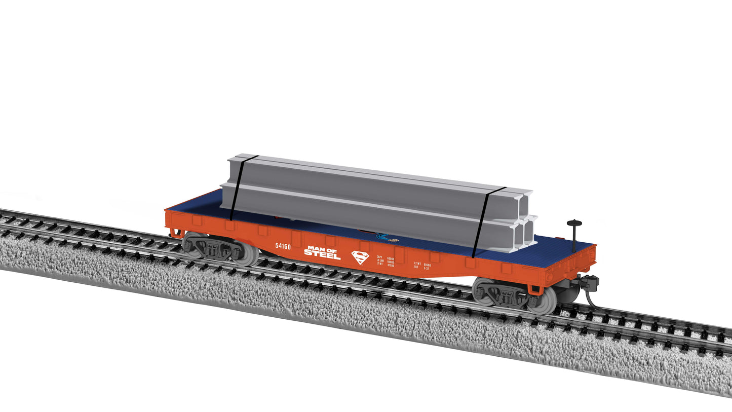 Lionel HO 2554160 - Justice League - Superman Flat Car w/ I-Beam Load "Man of Steel" #54160