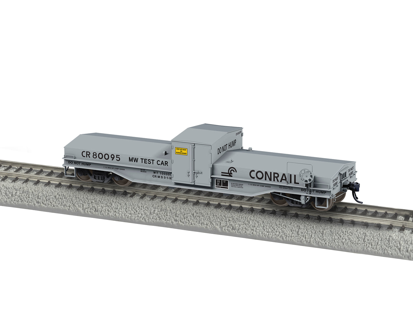 Model train car with Conrail branding on a track