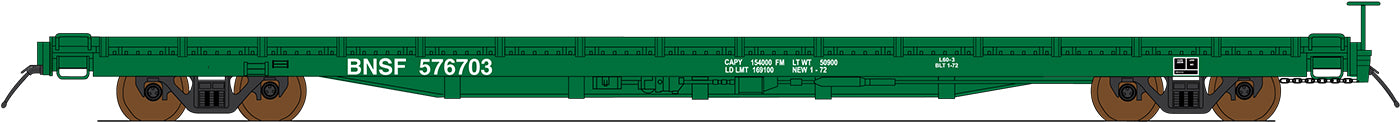 InterMountain HO 46426 - PS 60' Wood-Deck Flatcar "BNSF" (1980s, Cascade Green, No Logo) ex BN