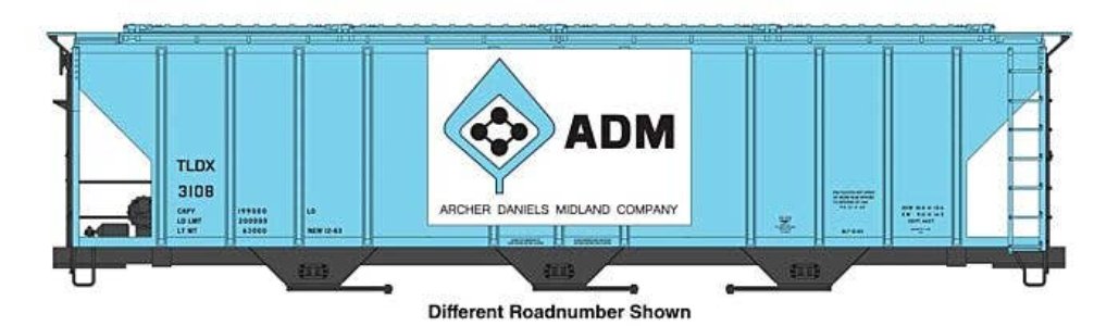 Walthers HO 910-49402 - Mainline - 50' Pullman-Standard PS-2CD 4427 3-Bay Covered Hopper "Archer-Daniels-Midland" #3120
