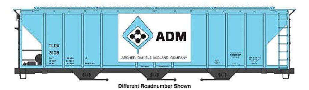 Walthers HO 910-49403 - Mainline - 50' Pullman-Standard PS-2CD 4427 3-Bay Covered Hopper "Archer-Daniels-Midland" #3123