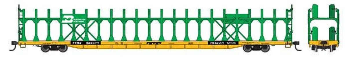 Walthers HO 910-8032 - Mainline - 89' Flatcar w/ Bi-Level Open Auto Rack "Burlington Northern" #963917
