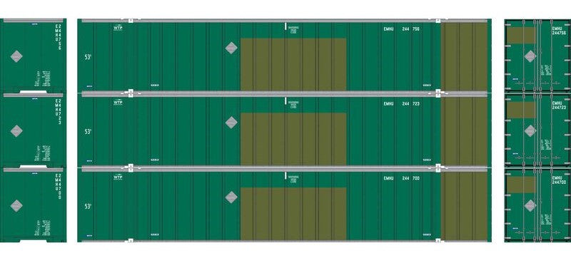 Athearn HO ATHN-2321 - 53' Stoughton Container "EMHU" (3 Car Set)