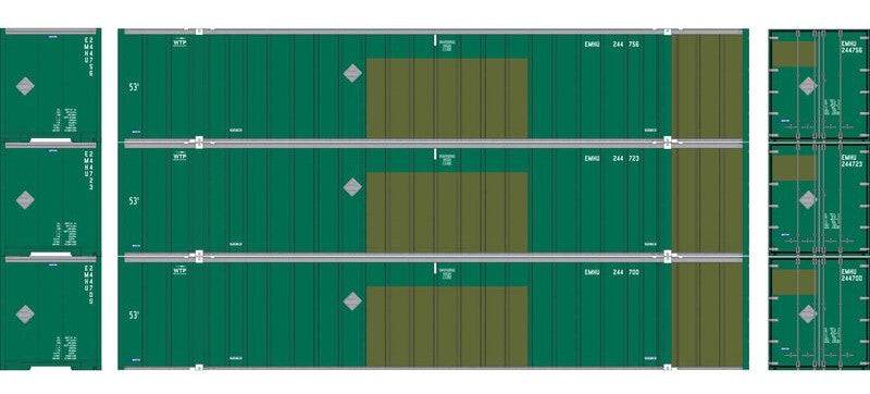 Athearn HO ATHN-2321 - 53' Stoughton Container "EMHU" (3 Car Set)