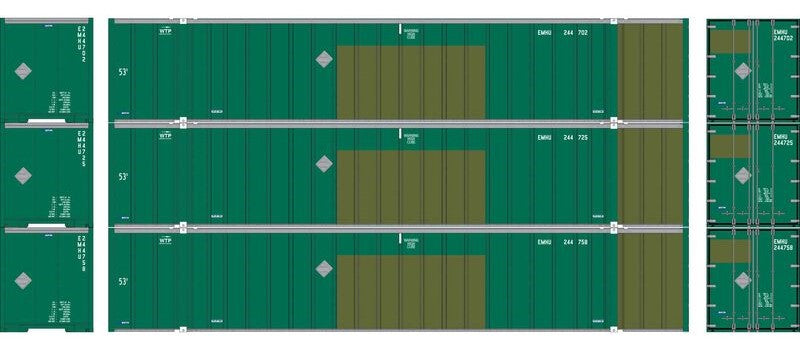 Athearn HO ATHN-2322 - 53' Stoughton Container "EMHU" (3 Car Set)