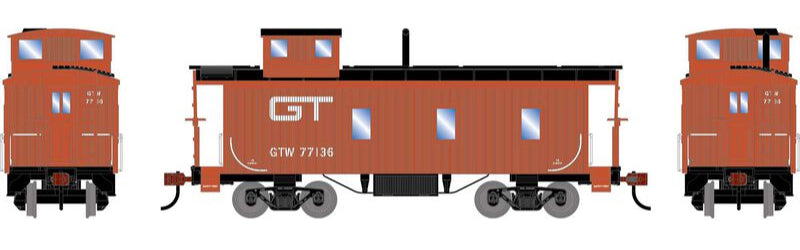 Athearn HO 2596 - 3-Window Wood Caboose "Grand Trunk Western" #77136