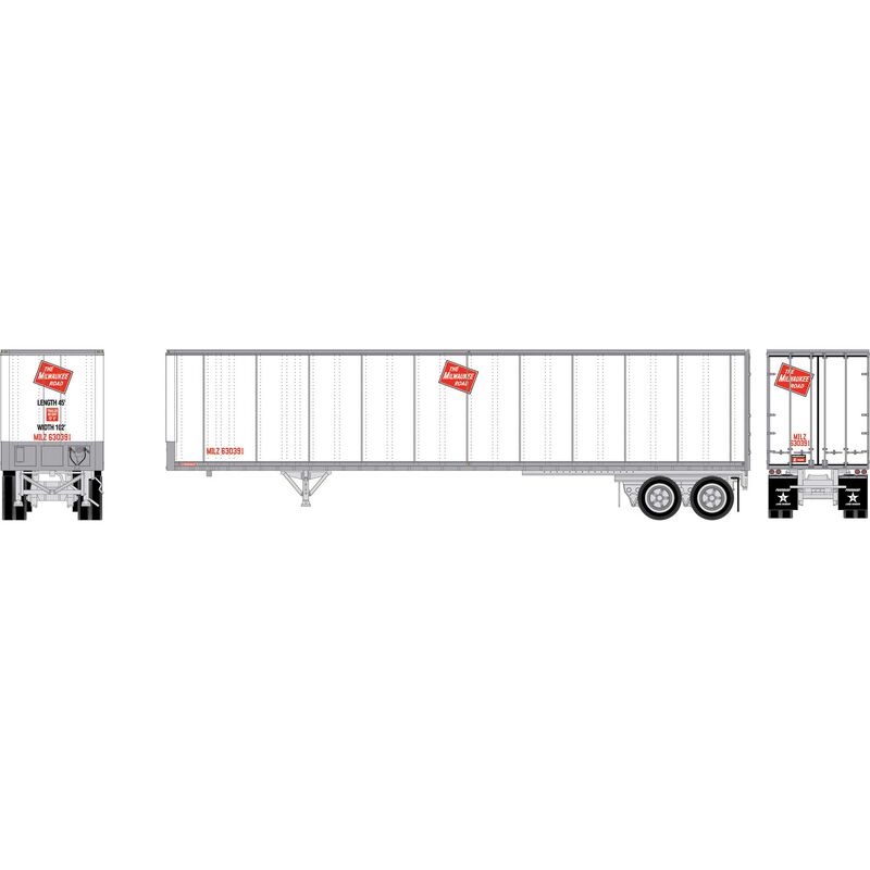 Athearn HO 2618 - 45' Fruehauf Z-Van Trailer Smooth Side "Milwaukee Road" #630391