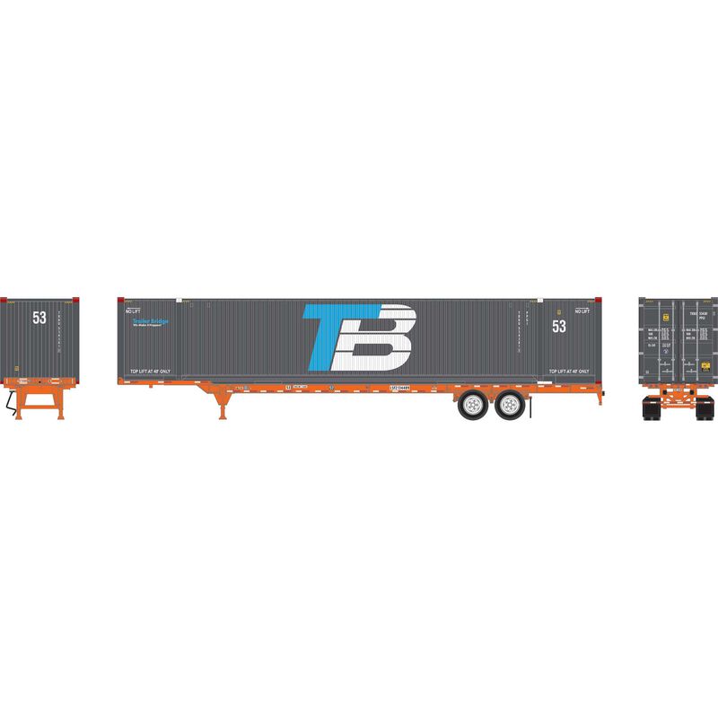 Athearn HO 2652 - 53' Chassis "BNSF" #134489 w/Jindo Container "Trailer Bridge" #534381