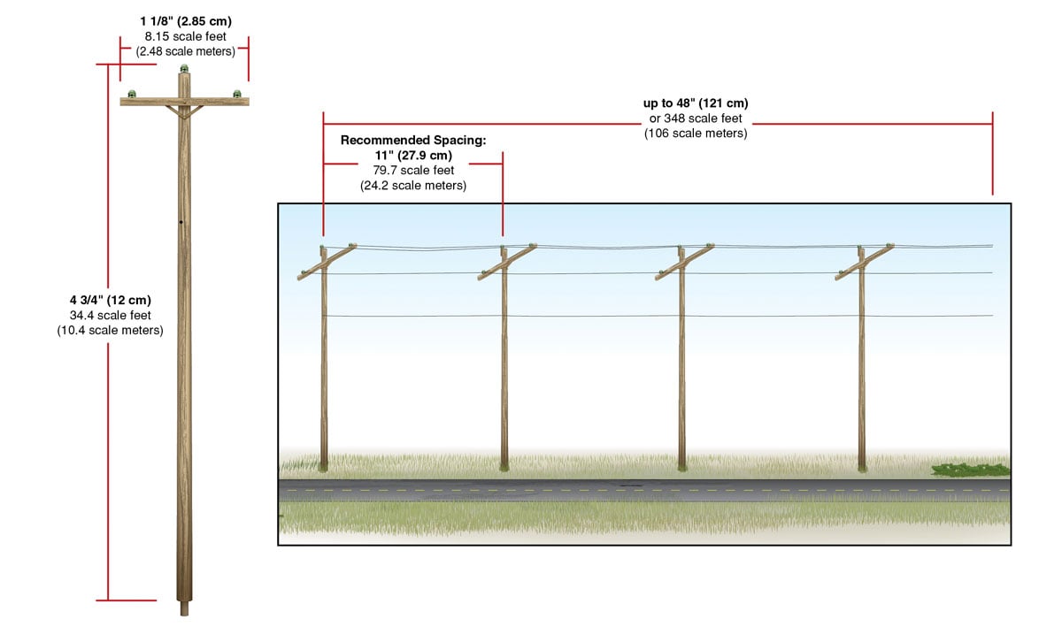 Woodland Scenics HO US2265 - Pre-Wired Poles - Single Crossbar