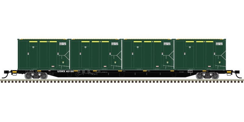 Atlas HO 20007733 - Trainman - 85' Trash Flat Car w/MSW Containters "USA Waste" #40246
