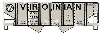 Accurail HO 81751 - USRA 55-Ton Twin Hopper Car (Kit) "Virginian" #3928 (Class BL-4, gray, black, Billboard Lettering)