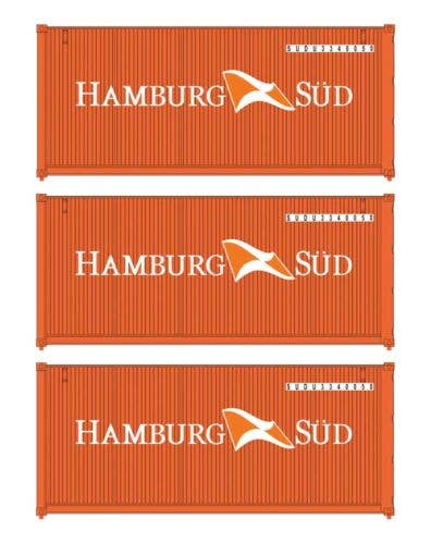 Walthers HO 949-18052 - SceneMaster - 20' Corrugated Container (3 Pack) "Hamburg Sud"