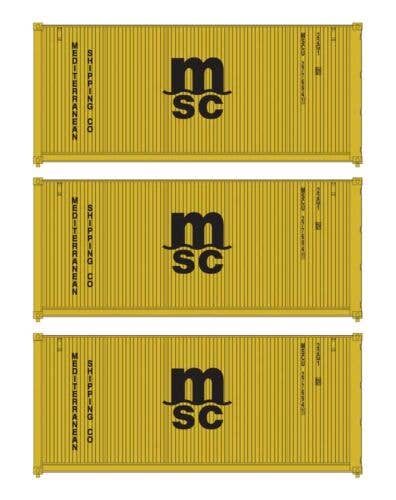 Walthers HO 949-18054 - SceneMaster - 20' Corrugated Container (3 Pack) "Mediterranean Shipping Co."