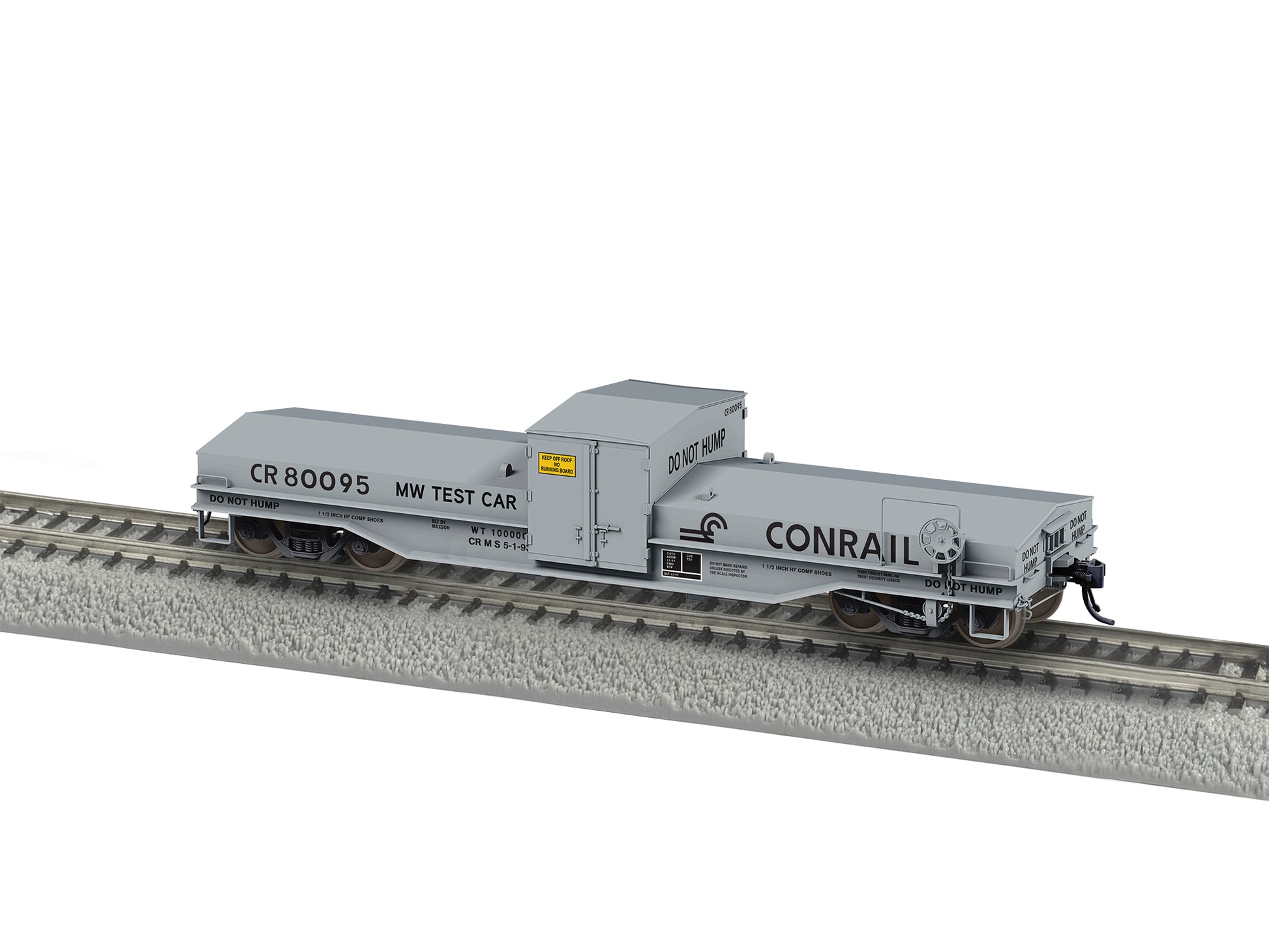 Model train car with Conrail branding on a track