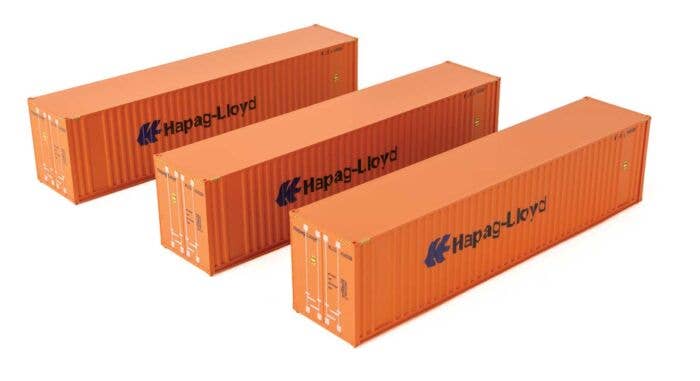 Walthers HO 949-18202 - SceneMaster - 40' Hi Cube Corrugated Container w/ Flat Roof (3 Pack) "Hapag-Lloyd"