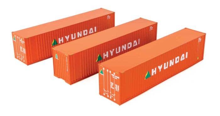 Walthers HO 949-18203 - SceneMaster - 40' Hi Cube Corrugated Container w/ Flat Roof (3 Pack) "Hyundai"