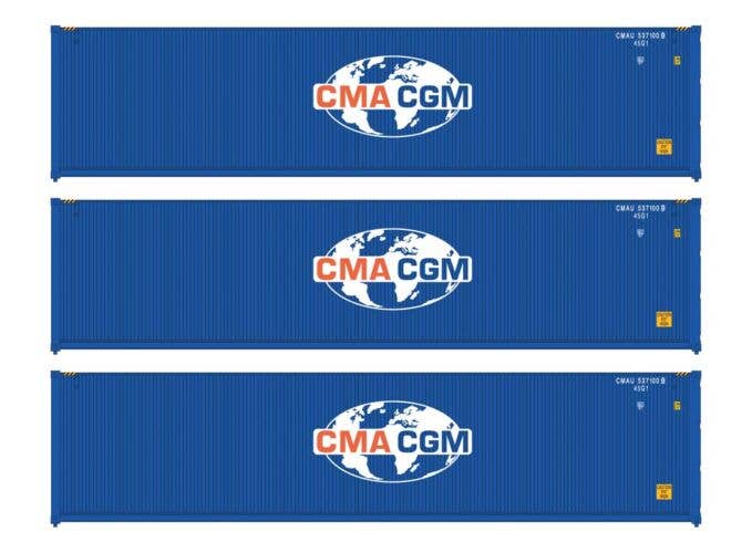 Walthers HO 949-18251 - SceneMaster - 40' Hi Cube Corrugated Container (3 Pack) "CMA-CGM"