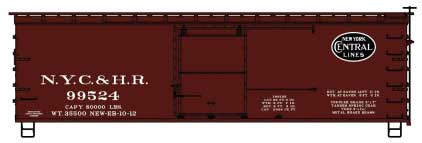 Accurail HO 1317 - Kit - 36' Double-Sheathed Wood Boxcar w/Steel Roof, Ends, Fishbelly "New York Central & Hudson River" #99524 (Boxcar red, black, NYC Lines Logo)