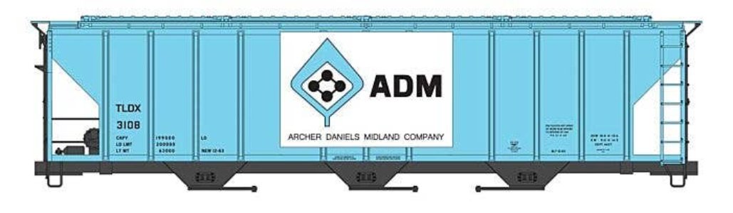 Walthers HO 910-49400 - Mainline - 50' Pullman-Standard PS-2CD 4427 3-Bay Covered Hopper "Archer-Daniels-Midland" #3108