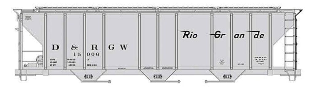 Walthers HO 910-49409 - Mainline - 50' Pullman-Standard PS-2CD 4427 3-Bay Covered Hopper "Denver & Rio Grande Western" #15028