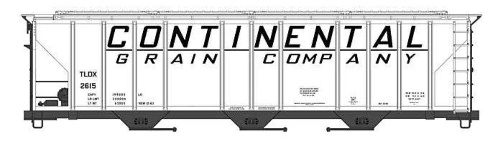 Walthers HO 910-49427 - Mainline - 50' Pullman-Standard PS-2CD 4427 3-Bay Covered Hopper "Continental Grain Co. TLDX" #2624