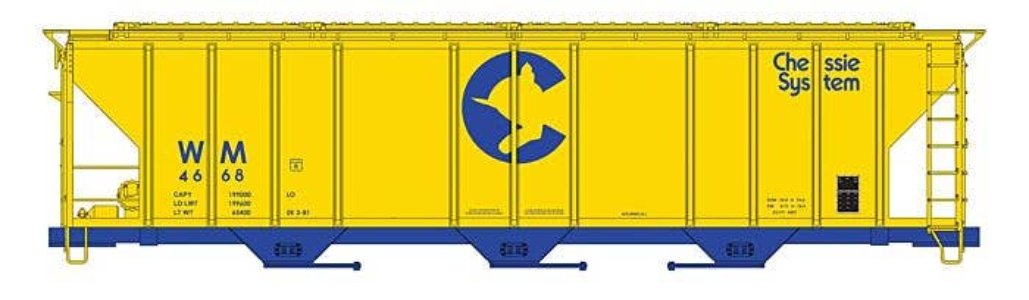 Walthers HO 910-49428 - Mainline - 50' Pullman-Standard PS-2CD 4427 3-Bay Covered Hopper "Western Maryland" #4668
