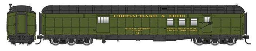 Walthers HO 920-17413 - Proto - 70' Heavyweight RPO Baggage Car "Chesapeake & Ohio" #84 (Green)