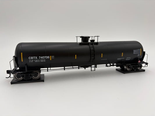Black tanker train car on a white background