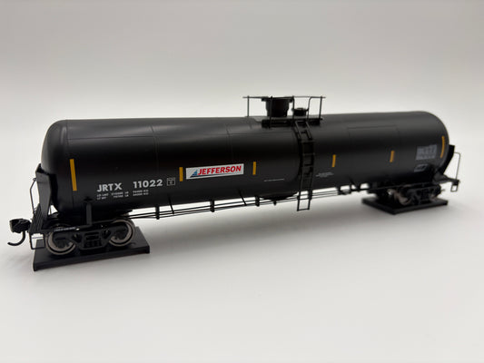 Model of a black tanker car with 'Jefferson' branding on a white background