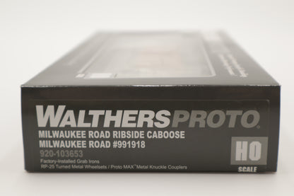 Walthers HO 920-103653 - Proto -  Rib Sided Caboose "Milwaukee Road" #991918 (Orange, Black, Yellow; Includes Oil Stove)