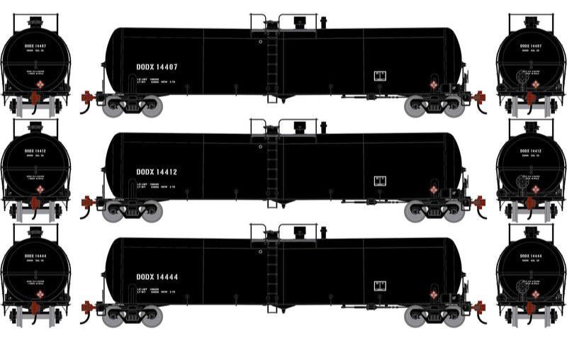 Athearn HO 2404 - 30K Gallon Ethanol Tank Car "DODX" #14407/14412/14444 (3 Car Set)