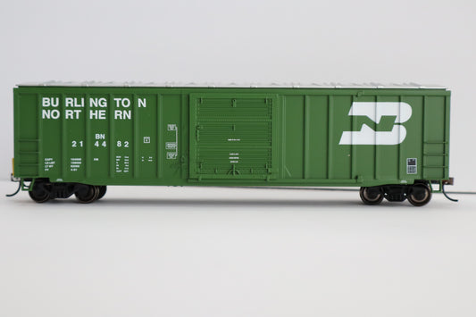 Bachmann HO 14902 - ACF 50'6" Outside-Braced Boxcar w/Flashing End-Of-Train Device "Burlington Northern" #214482 (Cascade Green, White)