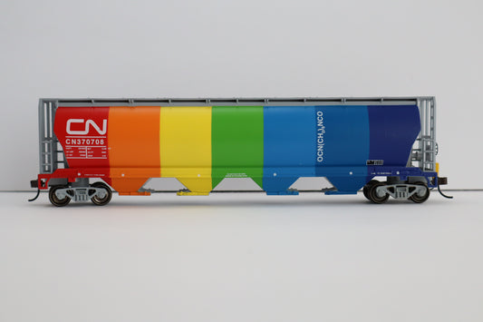 Bachmann HO 73805 - Cylindrical 4-Bay Grain Hopper Car w/Flashing End-Of-Train Device "Canadian National" #370708 (Demo Scheme)