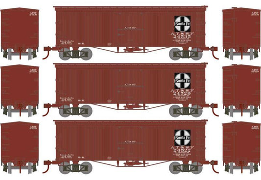 Athearn HO 2345 - Roundhouse - 36' Old Time Box Car "Atchison, Topeka, & Santa Fe" #24522/24529/24535 (3 Car Set)