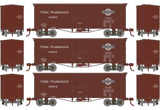 Athearn HO 2351 - Roundhouse - 36' Old Time Box Car "Pere Marquette" #30194/30197/30198 (3 Car Set)