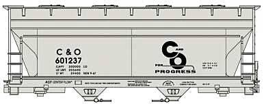 Accurail HO 2219 - Kit - ACF 2-Bay Covered Hopper "Chesapeake & Ohio" #601237 (gray, black, Progress Logo)