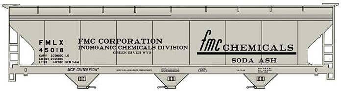 Accurail HO 2120 - Kit - ACF 47' 3-Bay Center-Flow Covered Hopper "FMC Chemicals" #45018 (gray, black)