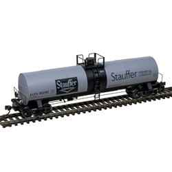 Model train car with Stauffer Chemical branding on a white background